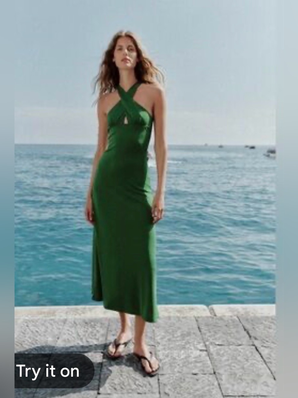 🔥🔥Zara Green Halter Midi Dress - Sleeveless  Dress